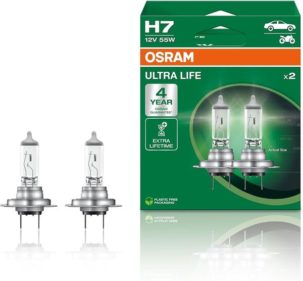 OSRAM Ultra Life H7 halogeeniset ajovalon polttimot, 2 kappaletta